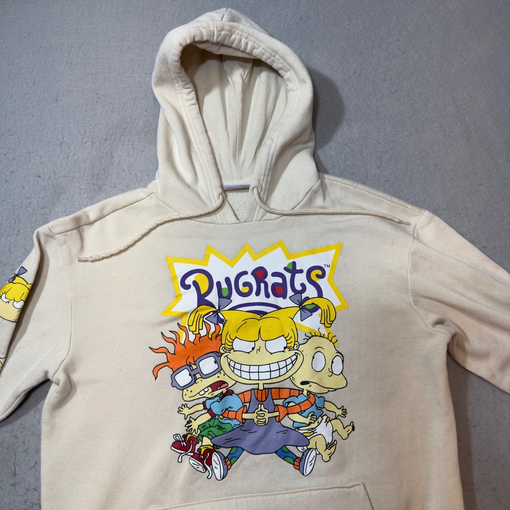 Nickelodeon Rugrats Hoodie Unisex Medium Cream Good Graphic 90s Cartoon Reptar